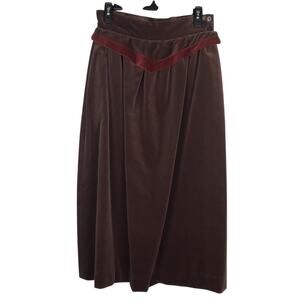 Vintage Linea V Midi Skirt Brown Velour Red V Waist Pockets Size 8 Made In USA